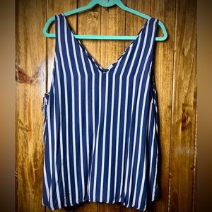 Navy and White V-Neck Tank Top